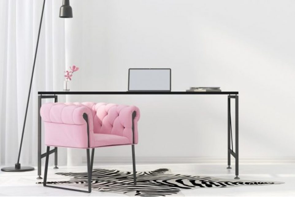 Luxurious home office with pink accents