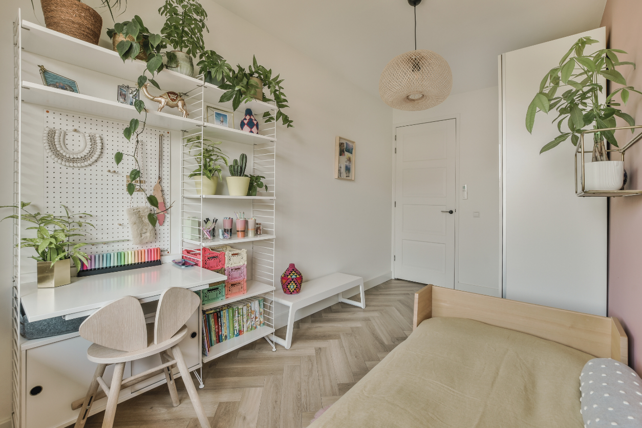 bedroom with vertical storage solutions